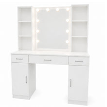 Duża Toaletka Kosmetyczna z Lustrem LED Szafki Szuflady Biała 141x114x39 cm