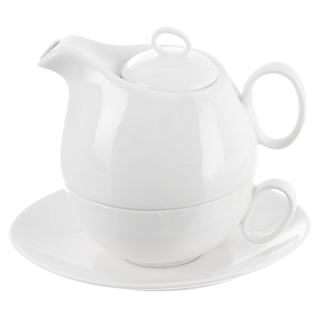 Dzbanek z filiżanką do herbaty porcelanowy biały MONA 3 el.