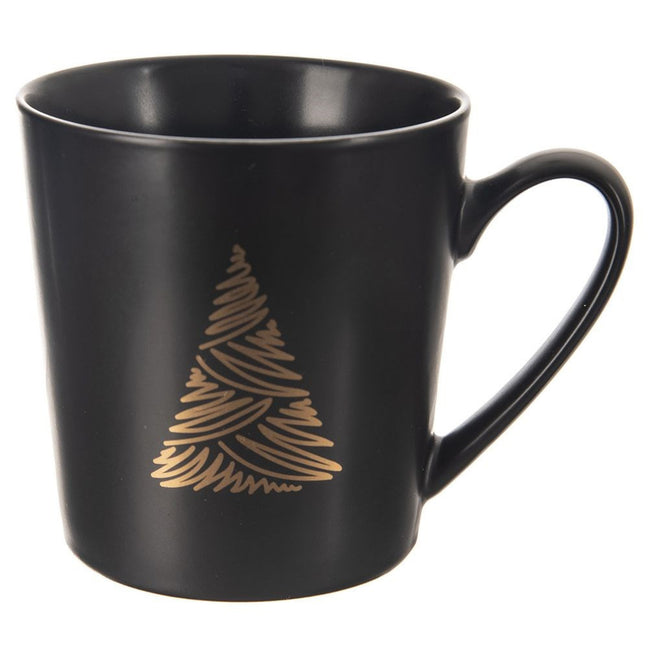 Kubek porcelanowy czarny choinka 500 ml